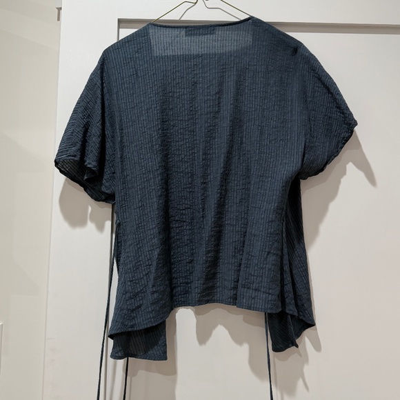 Mango Teal Crinkle Wrap Top Women's US 4 EUR S GUC - Picture 3 of 5